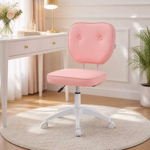 STILVORA Pink Faux Leather Swivel Task Chair for Home Office, W/D/H: 59 x 42 x 120 cm