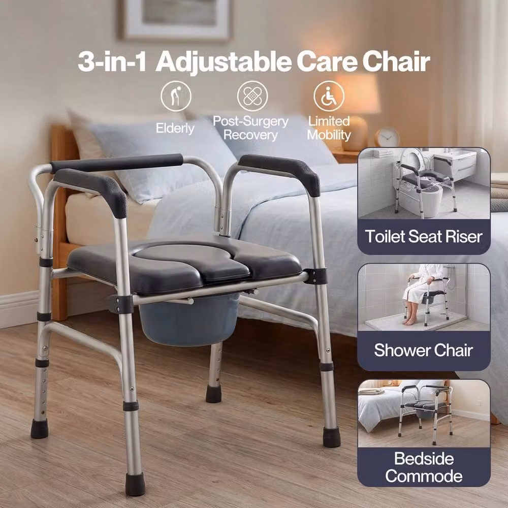 EONLION 3 in 1 Folding Commode and Shower Chair in Black – 2