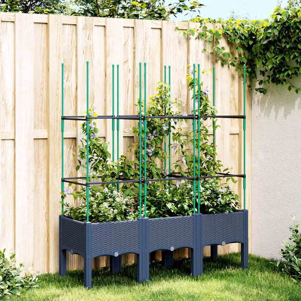 Berkfield Home Garden Planter with Trellis in Blue Grey, W/D/H: 120 x 40 x 142.5 cm – 2