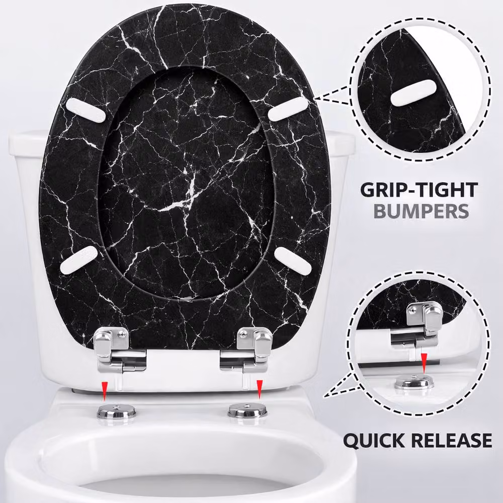 Spot On Dealz Black Marble Effect Oval MDF Wood Toilet Seat, 45.72 cm – 2