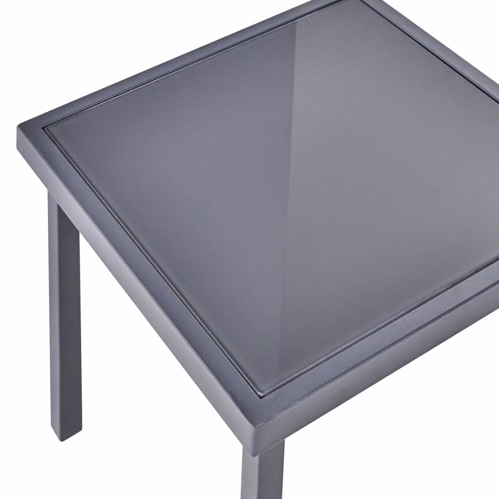 Wyld and Coco 2 Seater Outdoor Bistro Set in Dark Grey Powder Coated Steel and Tempered Glass – 3