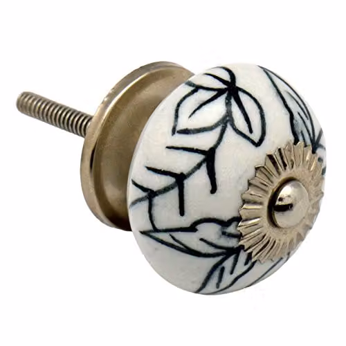 Nicola Spring Ceramic Cupboard Drawer Knob with Black and White Floral Design – 1