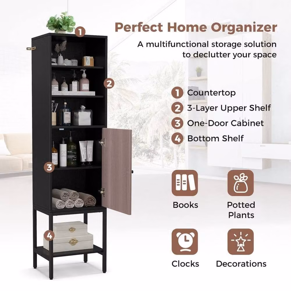 KORVIXA Modern Black Matt Freestanding Tall Storage Cabinet with Hinged Doors and Open Shelf, W/D/H: 100 x 100 x 100 cm – 5