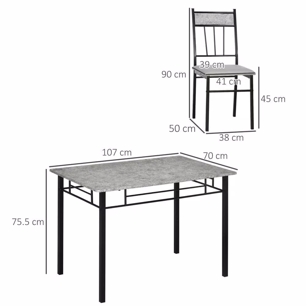 STILVORA Modern Rectangular Dining Table and Chairs Set with Metal and Wood Frame in Grey – 4