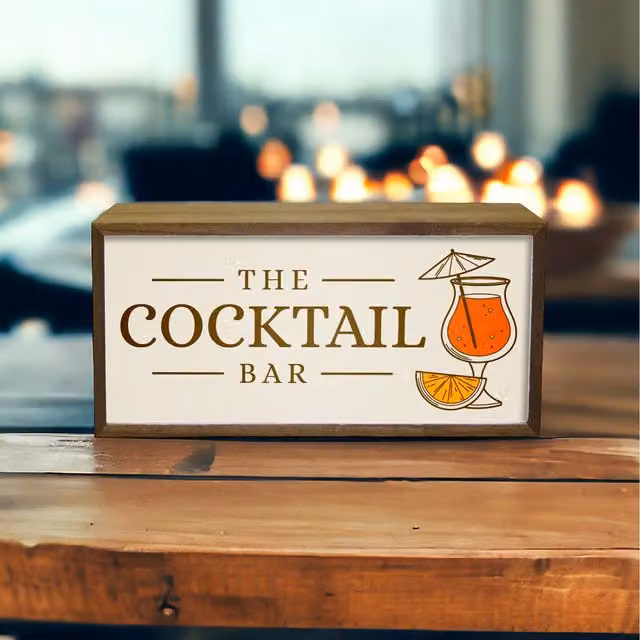 Echo Three Light Box Home The Cocktail Bar LED Tabletop Accent in Brown Wood Effect