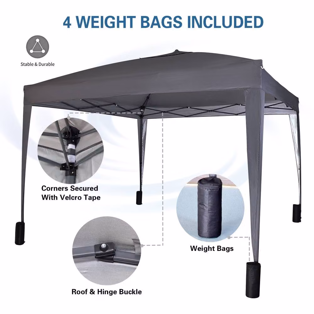MCC Direct Grey Pop Up Gazebo with Removable Sides and Storage Bag, W: 300 cm, D: 300 cm, H: 255 cm – 3