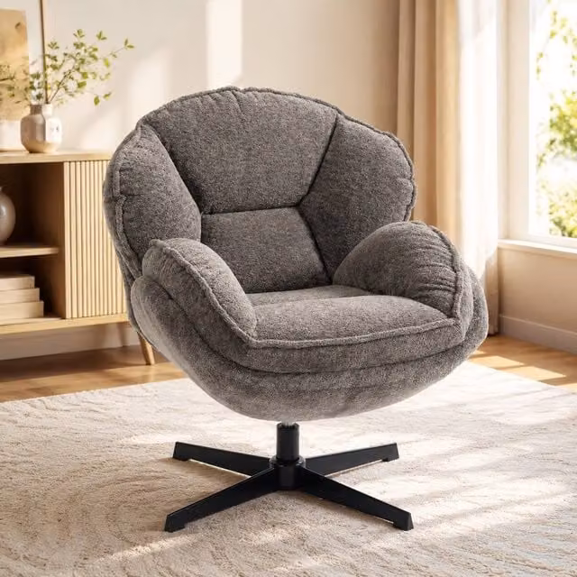 STILVORA Grey Velvet Modern Swivel Armchair with Armrests and Metal Frame – 1