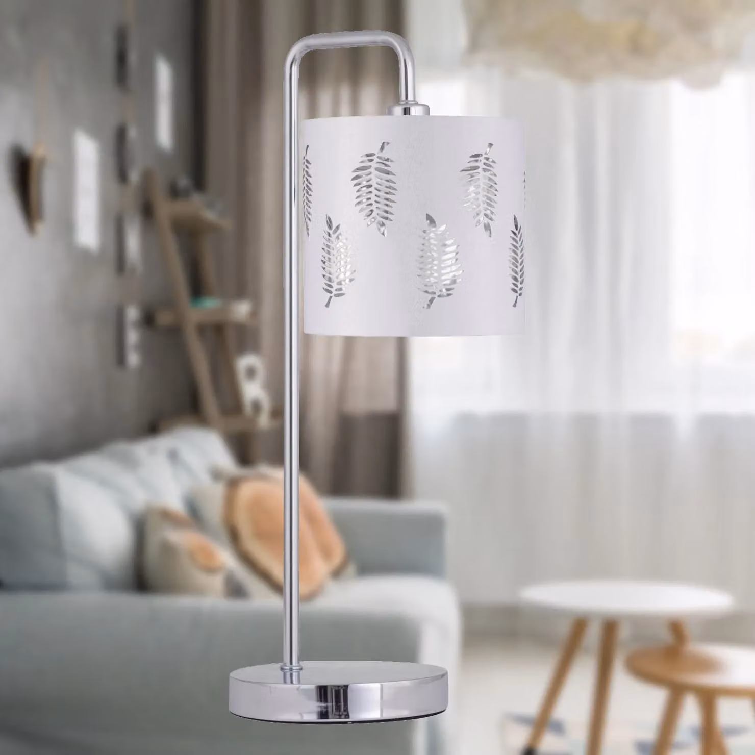 First Choice Lighting Chrome Arched Table Lamp with White Fabric Shade – 2