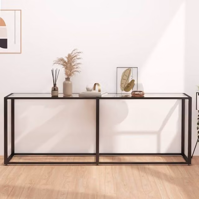 Berkfield Home Transparent Tempered Glass Console Table, Clear, W/D/H: 200 x 35 x 75.5 cm – 1