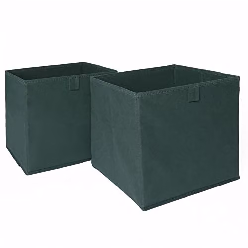 OHS Set of 2 Fabric Foldable Storage Boxes with Handles, Green, W/D/H: 27 x 27 x 19.68 cm