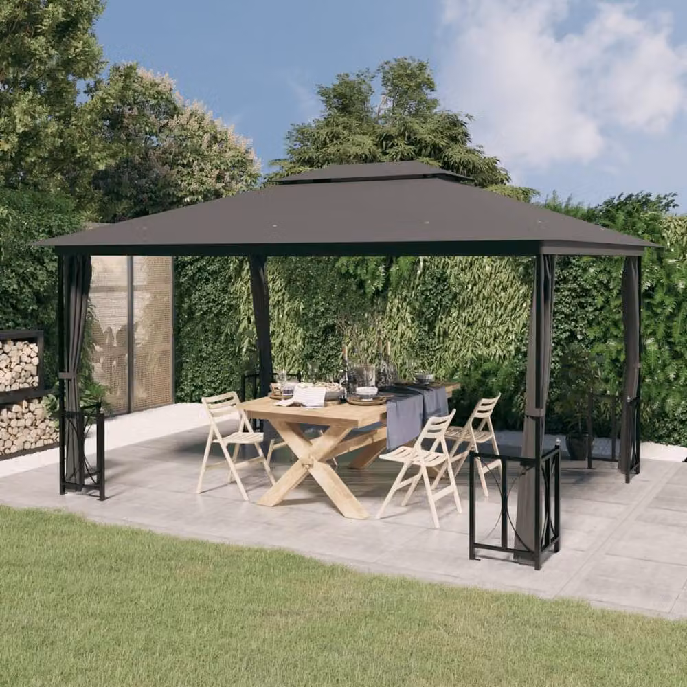 Berkfield Home Gazebo with Sidewalls and Double Roof, W: 400 cm, D: 300 cm, H: 265 cm, Anthracite – 2