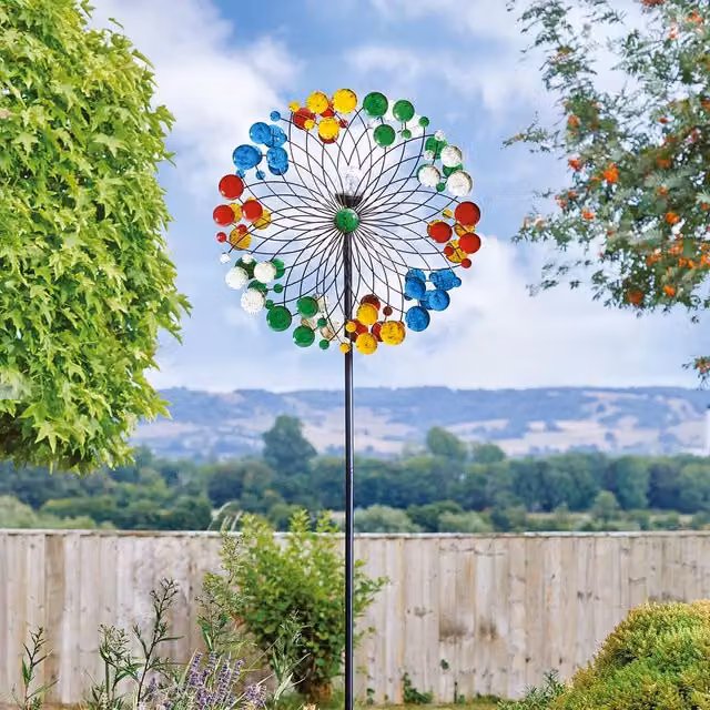 mysmartbuy Harlequin Illuminated Garden Wind Spinner with Solar Crackle Globe in Multicolour