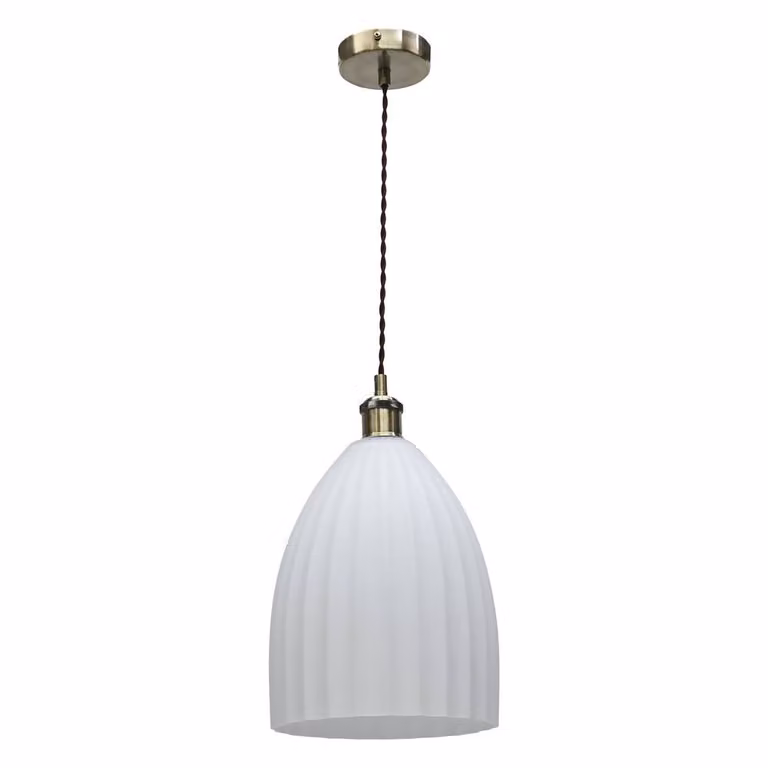 First Choice Lighting Hayes White Fluted Glass Easy Fit Dome Pendant Light Shade