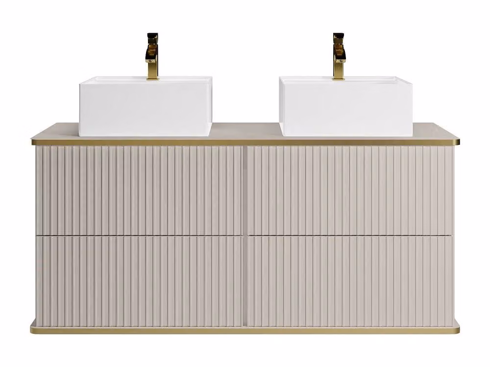 Vente-unique Suspended Grooved Bathroom Furniture with Gold Trim and Double Square in Beige, W/D/H: 120 x 47 x 54 cm – 2