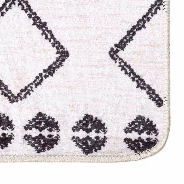 Berkfield Home Washable Moroccan Boho Round Anti Slip Rug in Black and White, Diameter: 100 cm