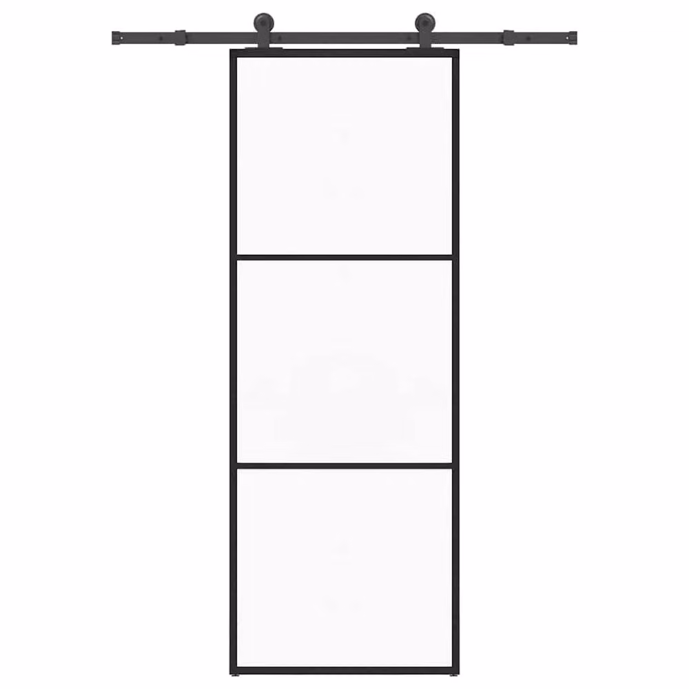 Berkfield Home Modern Sliding Door with Hardware Set, Black ESG Glass and Aluminium, W: 76 cm, H: 205 cm – 2