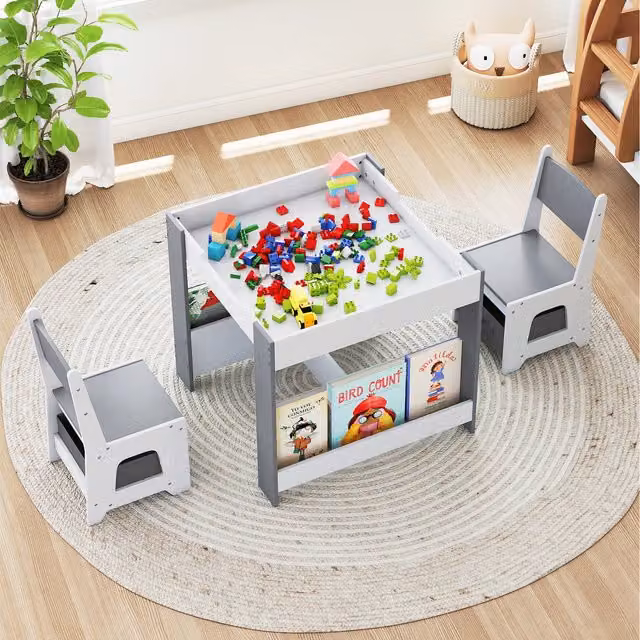 COSTWAY Toddler Activity Desk and Office Chair Set in Grey