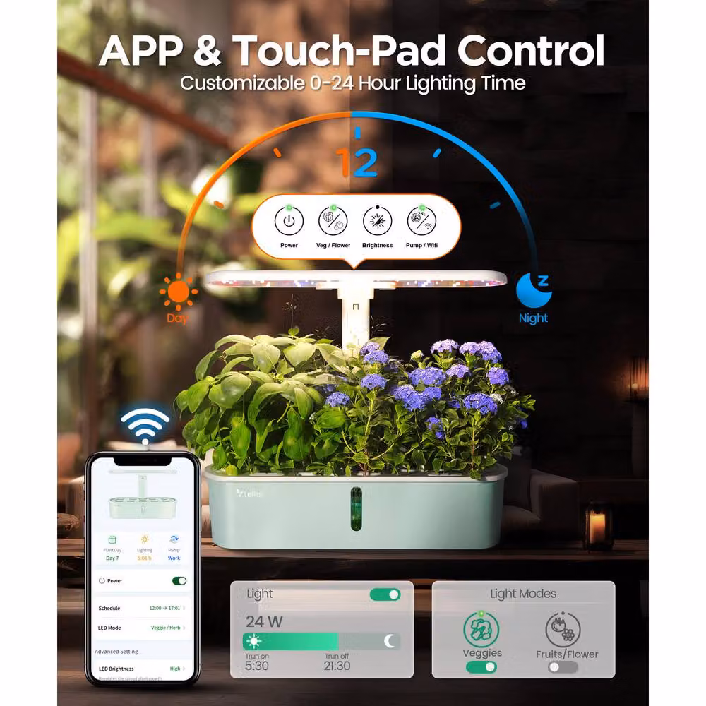 Letpot Smart Hydroponic Indoor Planter with 24W Grow Light and App Control, Green – 3