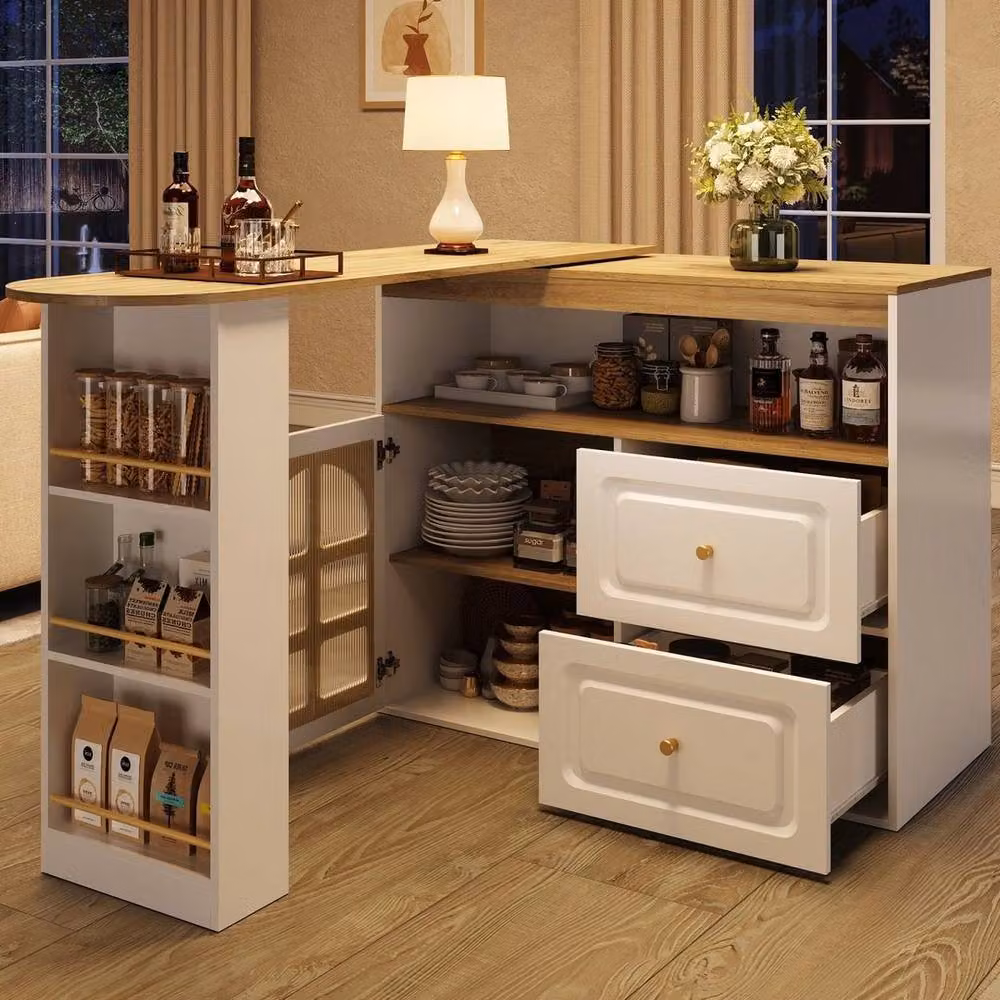KORVIXA Rotating Sideboard Bar Table with Storage Cabinet in White, W/D/H: 100 x 100 x 100 cm – 4