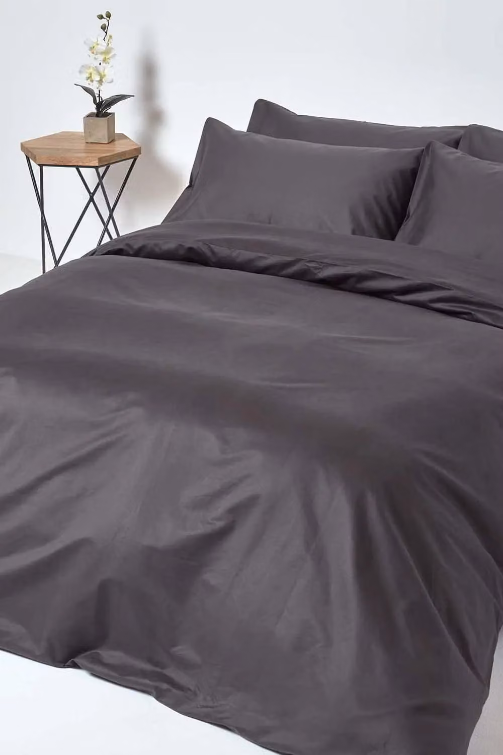 Homescapes 1000 Thread Count Egyptian Combed Cotton and Half Linen Flat Sheet in Anthracite Grey, W: 180 cm, D: 200 cm – 2