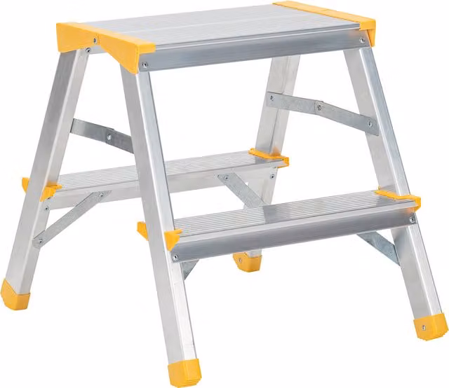Drabest 2-Tier Double Sided Platform Ladder in Silver
