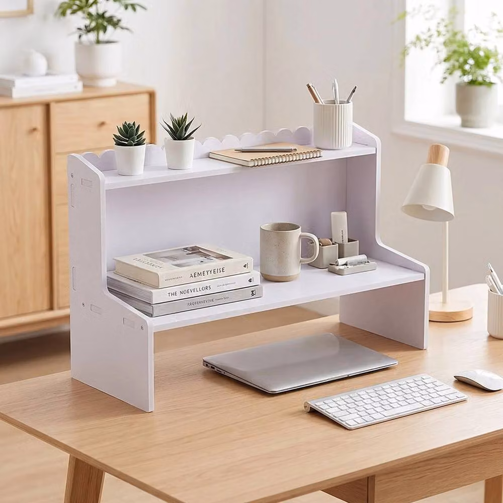 NESTLUNE Desktop Storage Shelf and Desk Organiser in White, W: 100 cm, D: 15 cm – 2
