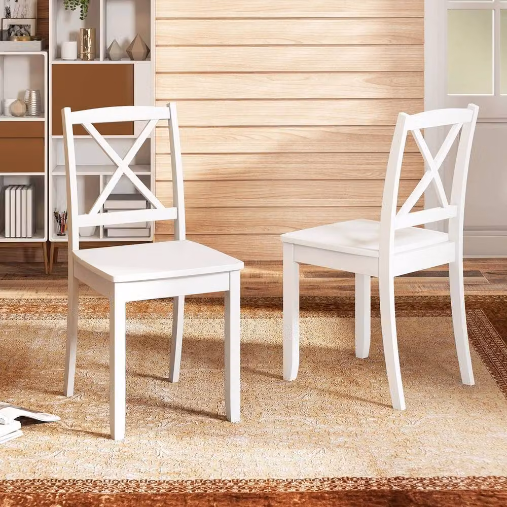 VOGREX 2 Pack White Rubberwood Armless Kitchen and Dining Chairs – 2