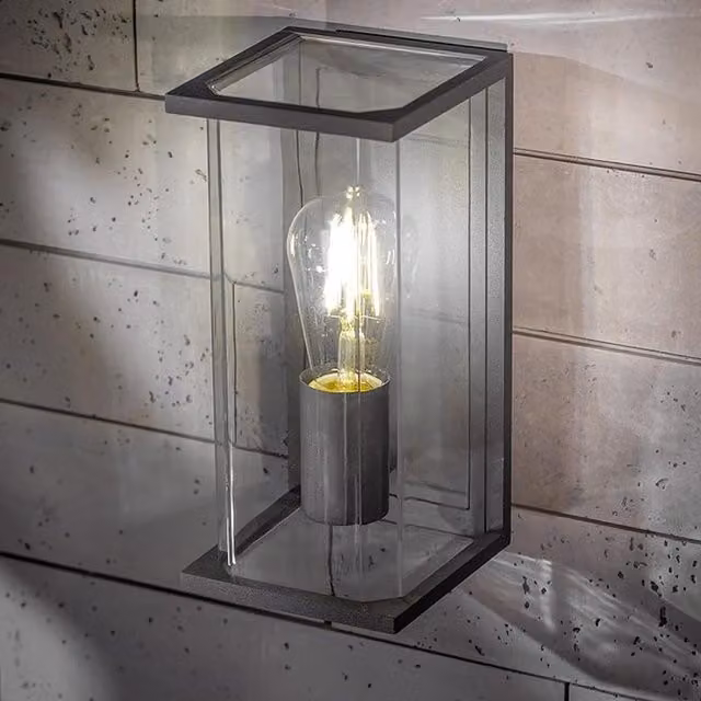 CGC Interiors Adriana E27 Outdoor Wall Light Lantern in Anthracite Grey with Transparent Glass Diffuser, IP54 Rated