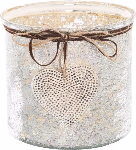 Hill Interiors Hammered Heart Tealight Candle Holder in Silver