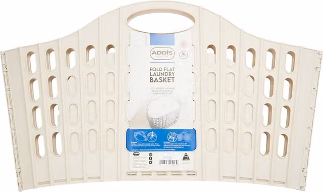 Addis Fold Flat Collapsible Laundry Basket with Handles in Beige/White