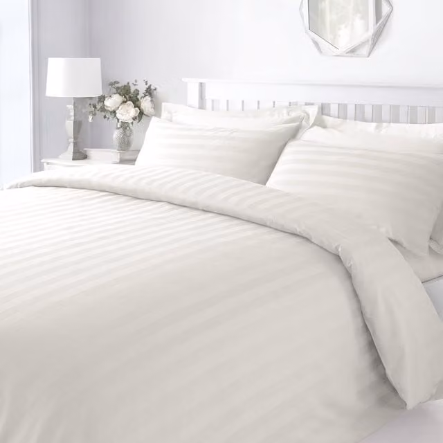 Sweet Dreams Luxury 300 Thread Count Striped Cotton Duvet Cover in Beige and White