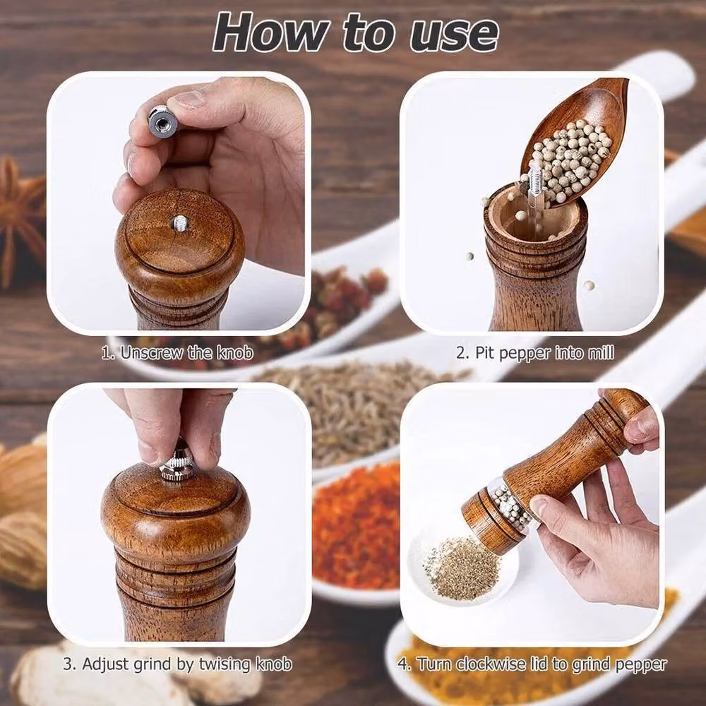 FLAVORA Set of 2 Manual Wooden Salt and Pepper Mills in Brown – 5