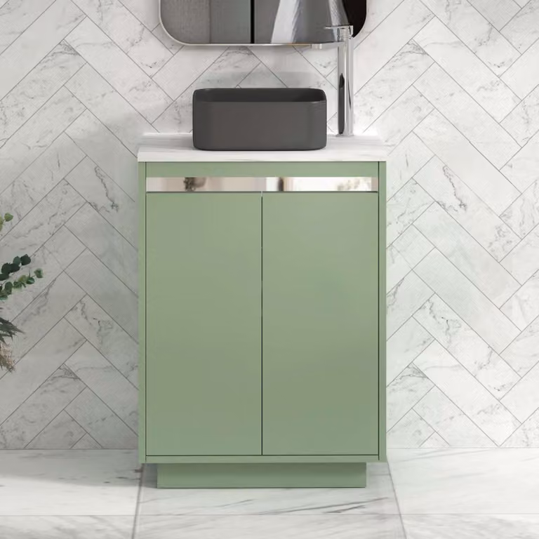 Royal Bathrooms Orion 800mm Mint Sage Floor Standing Countertop Vanity Unit with Art Square Basin and Chrome Accent Trim