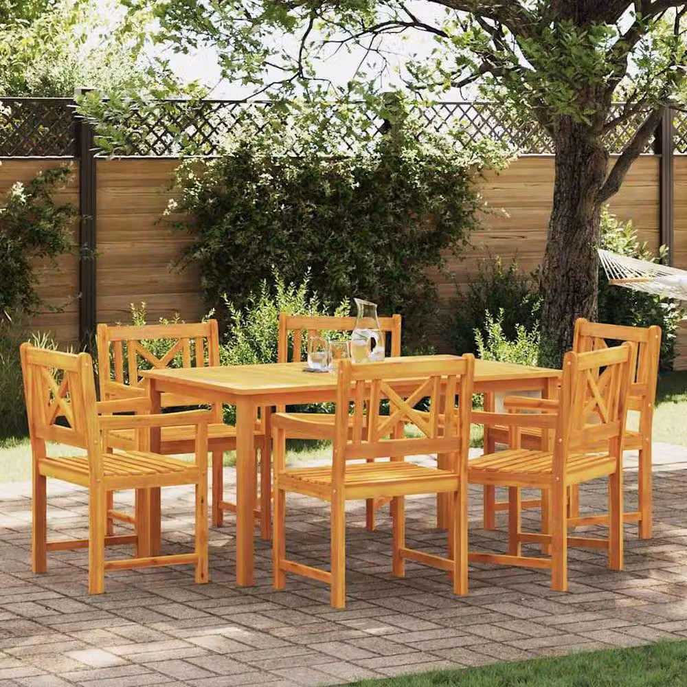 Berkfield Home 7 Piece Solid Acacia Wood Garden Dining Set in Brown – 2