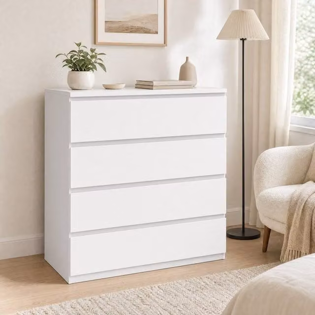 STILVORA Wall Mounted Chest of 4 Drawers in White Matt