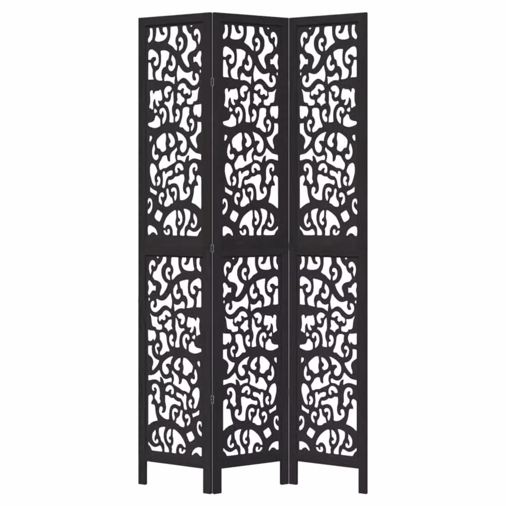 Berkfield Home 3-Panel Black Solid Paulownia Wood Room Divider – 2