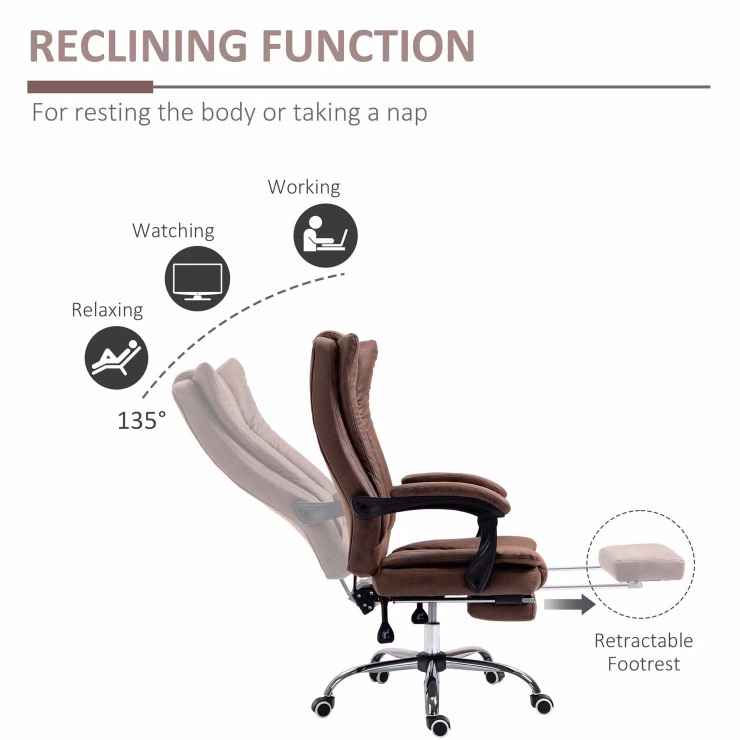 Vinsetto Ergonomic Office Chair in Brown with Footrest, Armrests and Reclining Function – 4