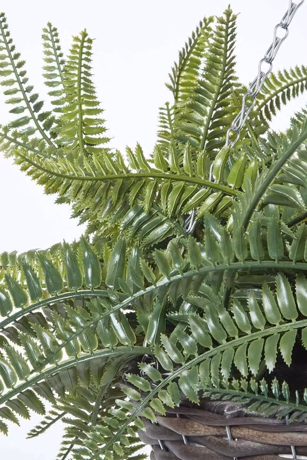 Homescapes Artificial Boston Fern Hanging Basket in Green with Silver Metal Chain – 3