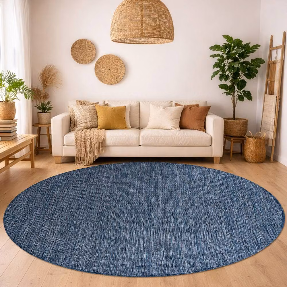 RugsX Sion Round Blue Polypropylene Flat Weave Rug, Diameter: 200 cm – 3