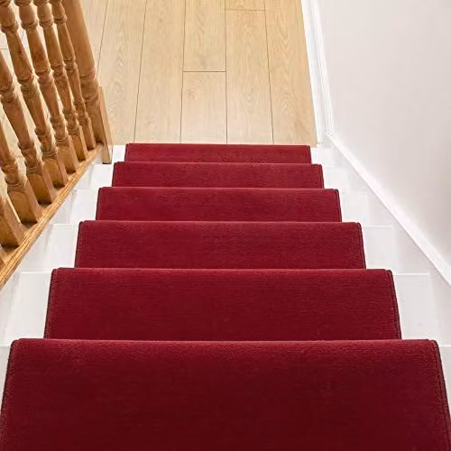 runrug Red Plain Stair Runner Carpet, W: 70 cm, L: 480 cm – 5