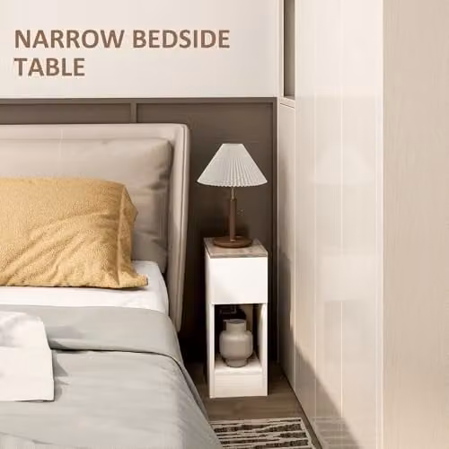 HOMCOM Set of 2 Modern Bedside Tables with Drawer and Shelf in Cream White – 2