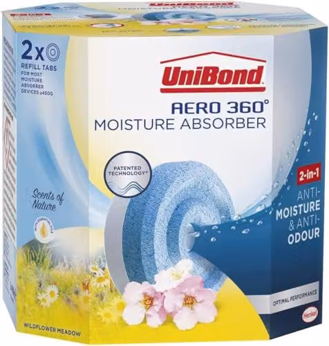 UniBond AERO 360 Moisture Absorber Wildflower Meadow Refill Tabs, Aromatherapy Odour-Neutralising Condensation Absorbers for AERO 360 Dehumidifier, Twin Pack (2 x 450g) – 1