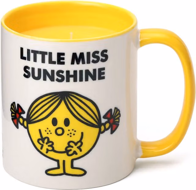 Mr. Men And Little Miss Little Miss Sunshine Coconut & Pineapple Scented Reusable Ceramic Mug Candle in Yellow