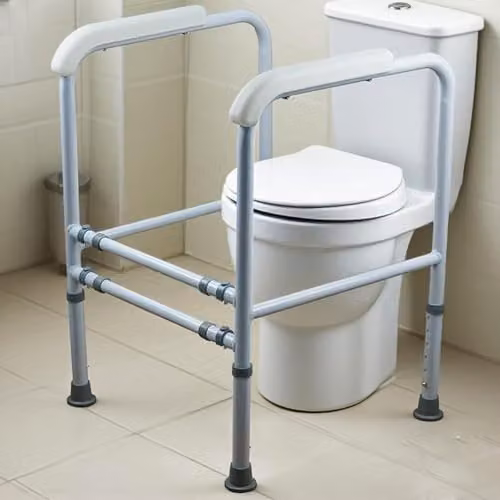 Gr8 Home Free Standing Adjustable Toilet Frame Support Safety Grab Handle Rail in White