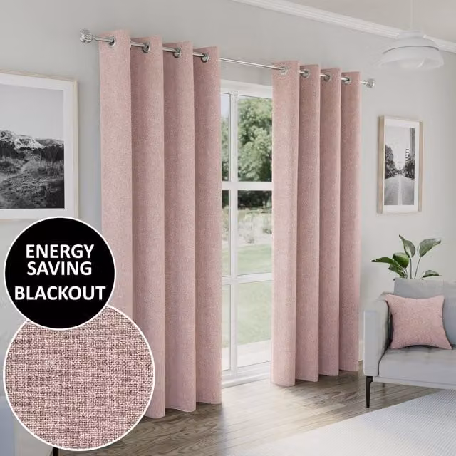 Enhanced Living Austin Blackout Eyelet Curtains in Pink, W: 183 cm, H: 229 cm