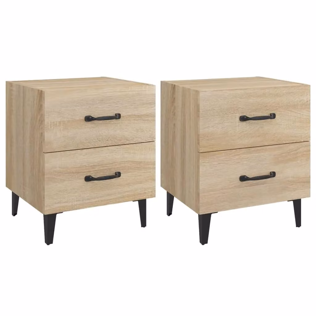Berkfield Home Set of 2 Bedside Cabinets in Sonoma Oak Brown, W: 40 cm, D: 35 cm, H: 47.5 cm