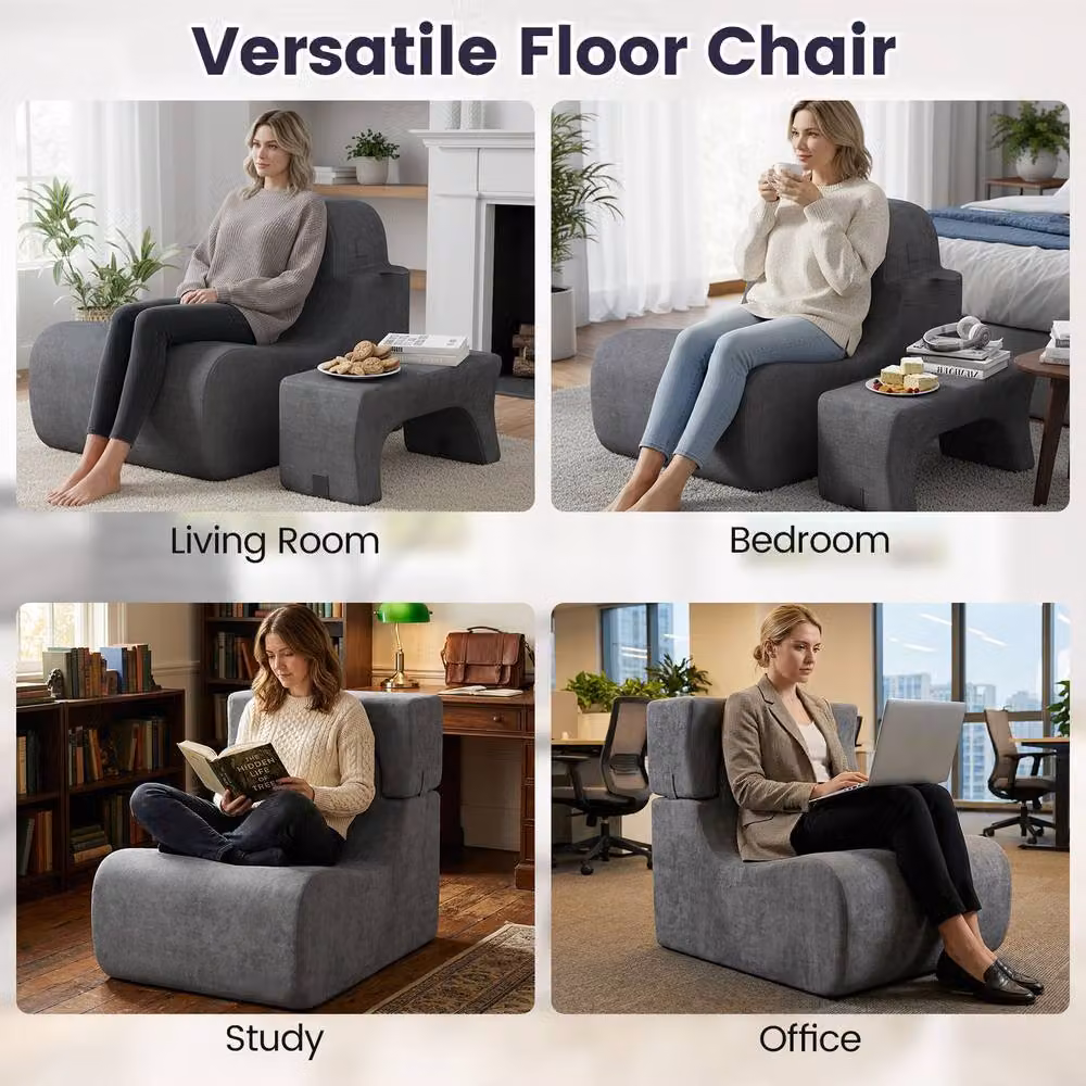 Costway Grey Velvet Soft Floor Chair and Lazy Sofa with Detachable Headrest – 8
