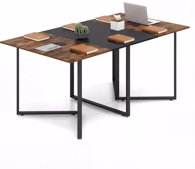 Costway Industrial Rectangular Conference Table in Brown with MDF Laminate Top and Sled Base