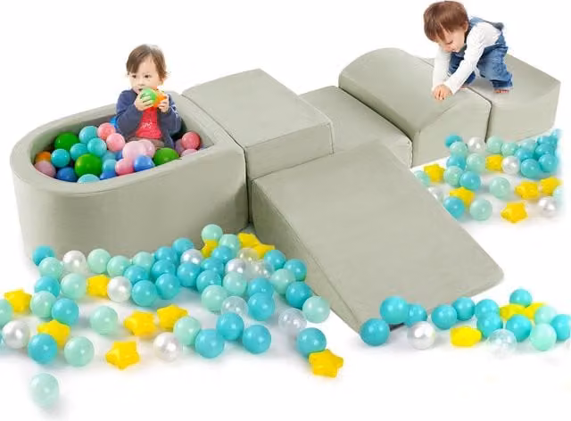 Costway Toddlers Soft Play Ball Pit and Stacking Activity Center in Green