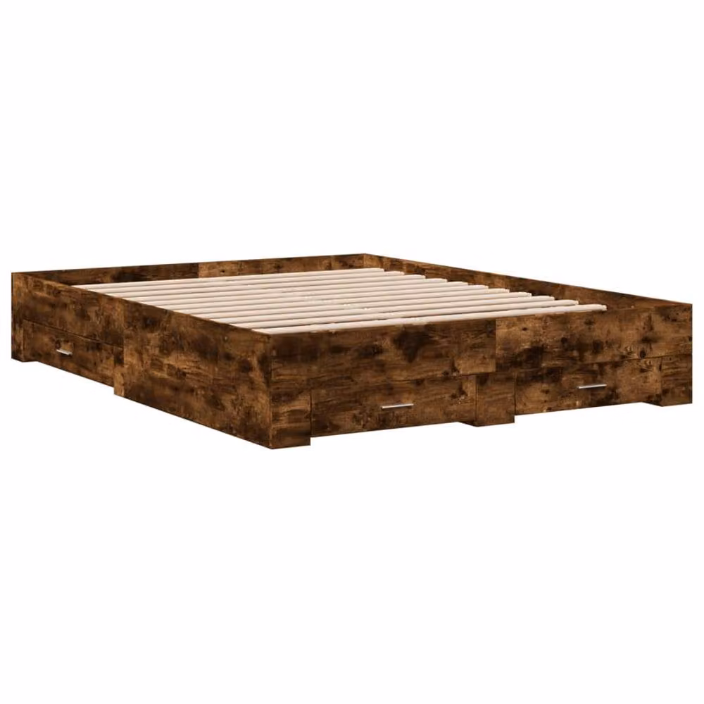 Berkfield Home Modern Bed Frame with Drawers in Smoked Oak Brown, W: 140 cm, L: 200 cm – 3